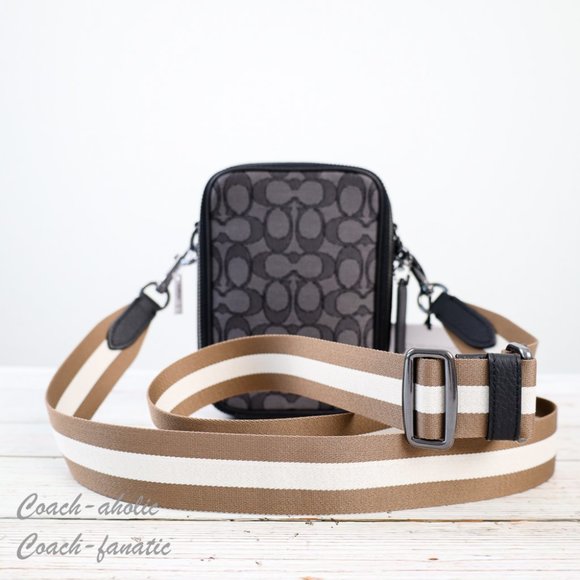NWT Coach C8237 Stanton Crossbody In Signature Jacquard in Gunmetal/Black - Picture 5 of 14